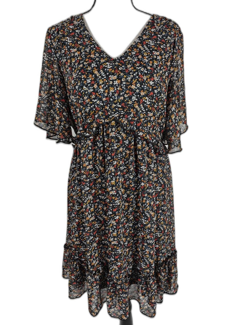 Women Manydress Floral Ruffle Dress Black Multicolor Size M